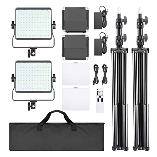 NEEWER 2 Pack Bi Color 660 LED Video Light and Stand Kit: (2) 3200-5600K CRI 96+ Dimmable Light with U Bracket and Barndoor, (2) 75 inches Light Stand for Studio Photography, Video Recording (Black)
