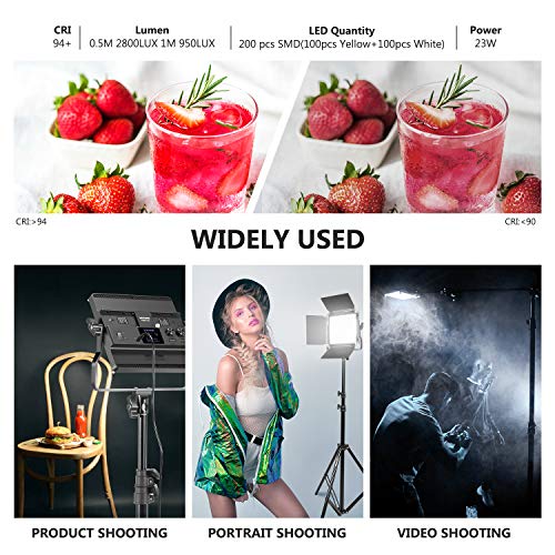 NEEWER 2 Pack Bi Color 660 LED Video Light and Stand Kit: (2) 3200-5600K CRI 96+ Dimmable Light with U Bracket and Barndoor, (2) 75 inches Light Stand for Studio Photography, Video Recording (Black)