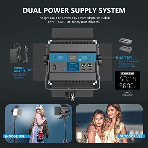 NEEWER 2 Pack Bi Color 660 LED Video Light and Stand Kit: (2) 3200-5600K CRI 96+ Dimmable Light with U Bracket and Barndoor, (2) 75 inches Light Stand for Studio Photography, Video Recording (Black)