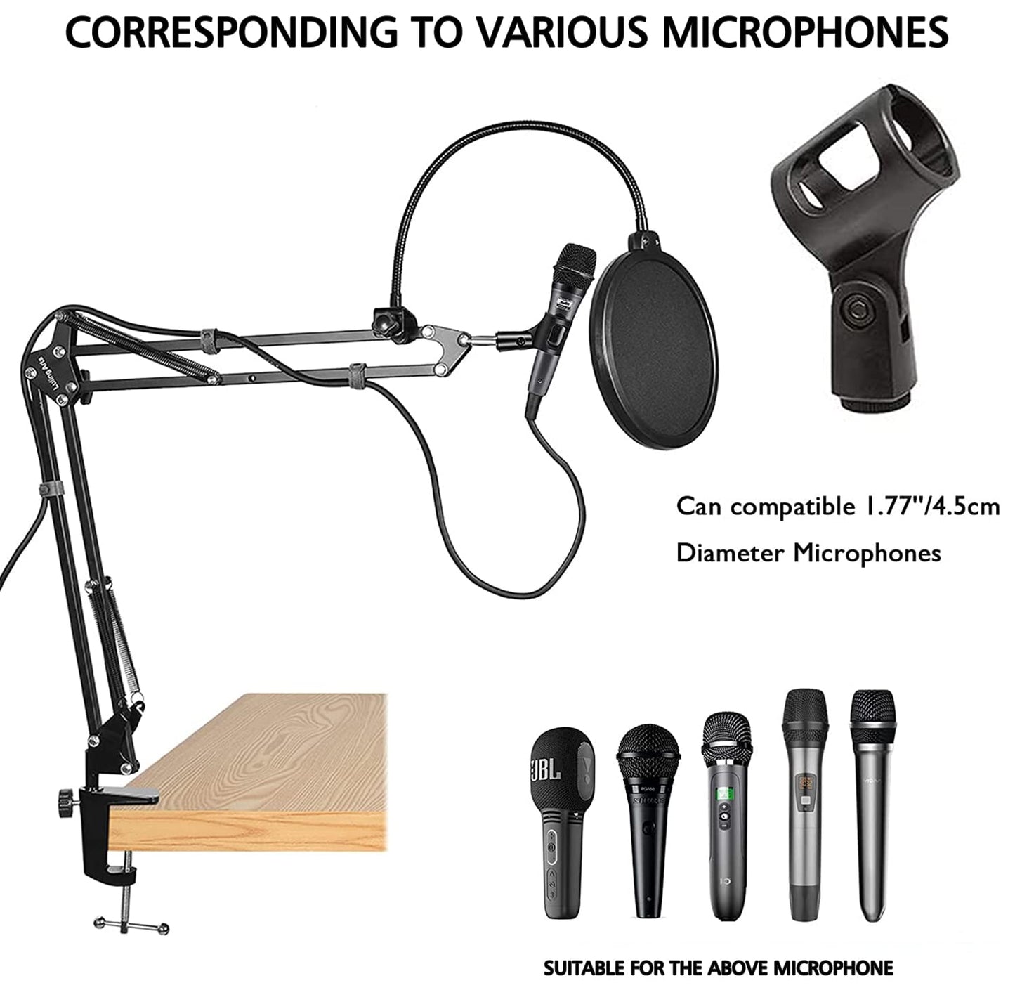 Microphone Stand for Blue Yeti, Quadcast Boom Arm Scissor Mic Stand with Windscreen and Double layered screen Pop Filter Heavy Duty Mic Boom Scissor Arm Stands, Broadcasting and Recording.Game