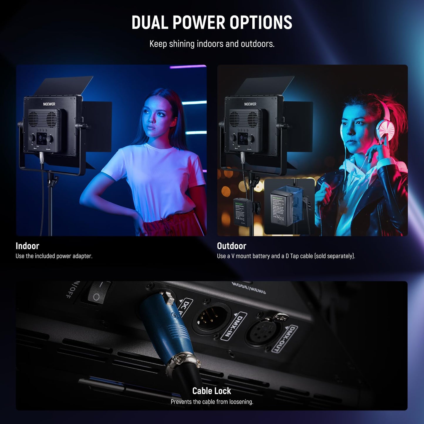NEEWER 2 Pack Bi Color 660 LED Video Light and Stand Kit: (2) 3200-5600K CRI 96+ Dimmable Light with U Bracket and Barndoor, (2) 75 inches Light Stand for Studio Photography, Video Recording (Black)