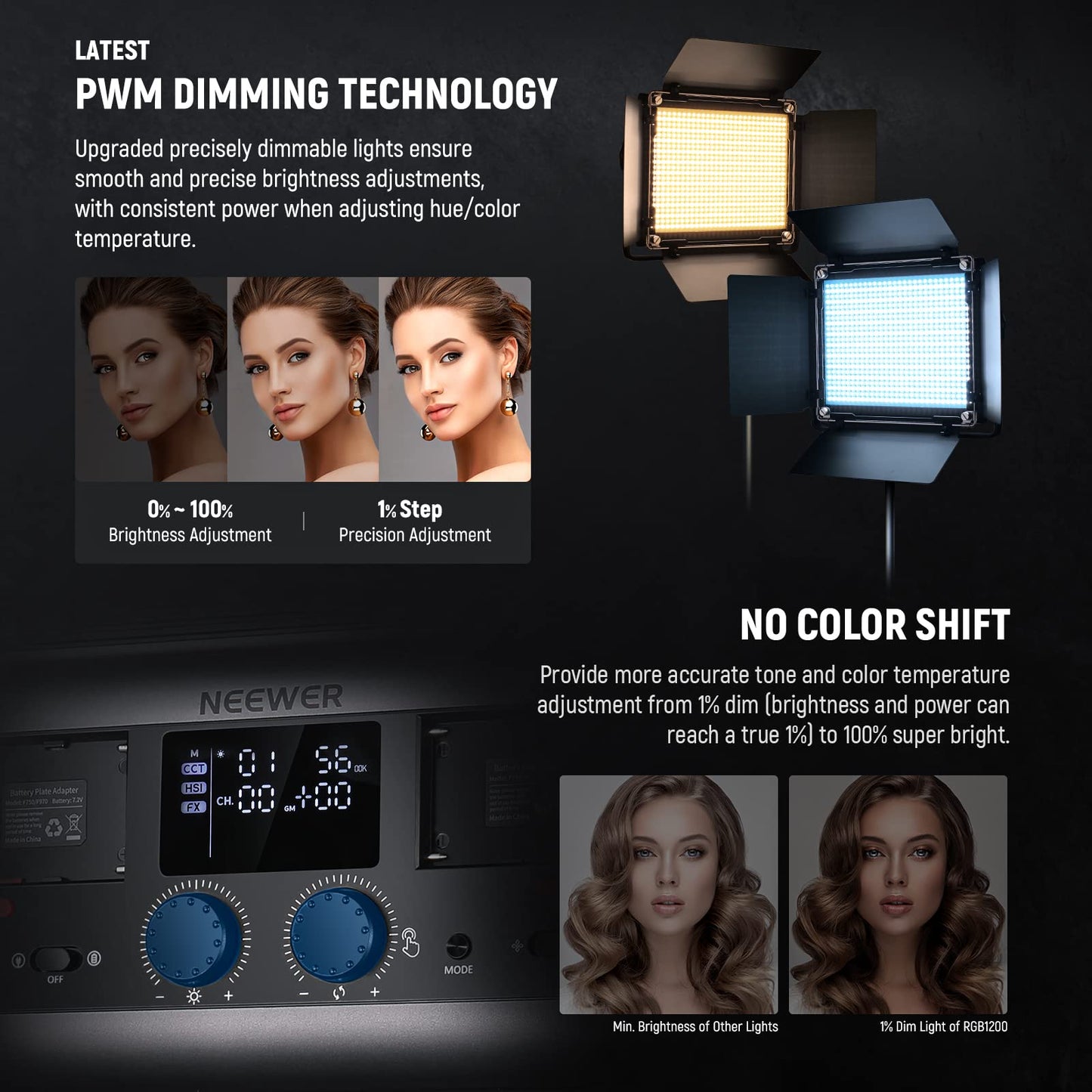 NEEWER 2 Pack Bi Color 660 LED Video Light and Stand Kit: (2) 3200-5600K CRI 96+ Dimmable Light with U Bracket and Barndoor, (2) 75 inches Light Stand for Studio Photography, Video Recording (Black)