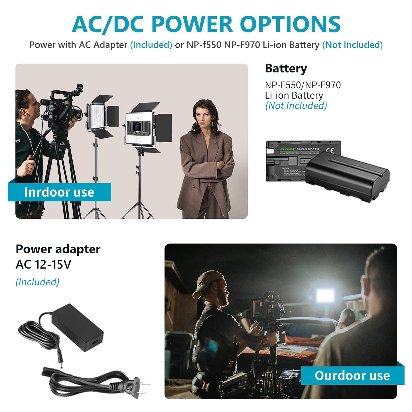 NEEWER 2 Pack Bi Color 660 LED Video Light and Stand Kit: (2) 3200-5600K CRI 96+ Dimmable Light with U Bracket and Barndoor, (2) 75 inches Light Stand for Studio Photography, Video Recording (Black)