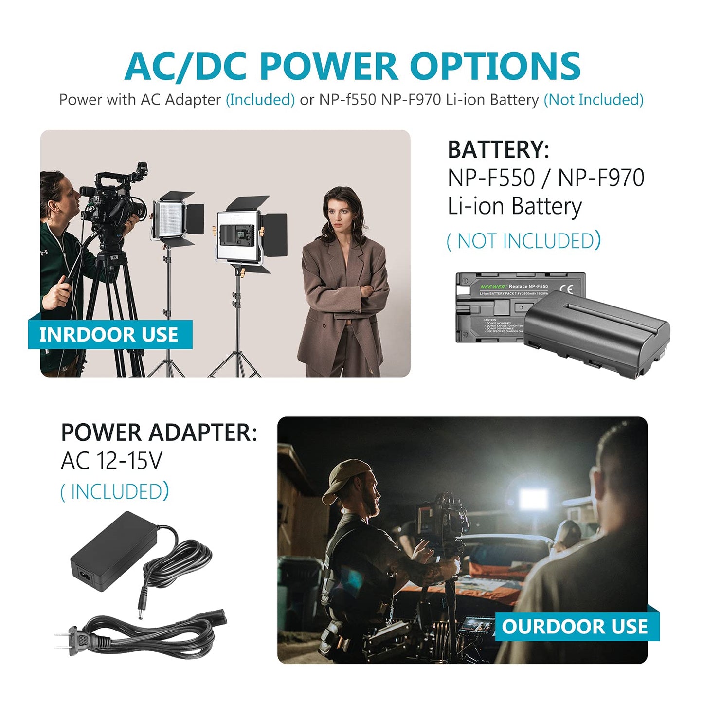 NEEWER 2 Pack Bi Color 660 LED Video Light and Stand Kit: (2) 3200-5600K CRI 96+ Dimmable Light with U Bracket and Barndoor, (2) 75 inches Light Stand for Studio Photography, Video Recording (Black)