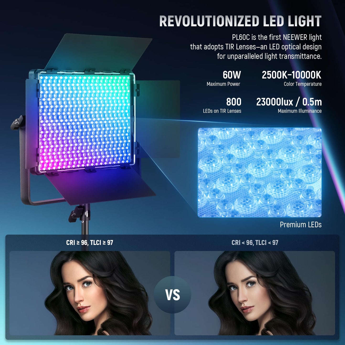 NEEWER 2 Pack Bi Color 660 LED Video Light and Stand Kit: (2) 3200-5600K CRI 96+ Dimmable Light with U Bracket and Barndoor, (2) 75 inches Light Stand for Studio Photography, Video Recording (Black)