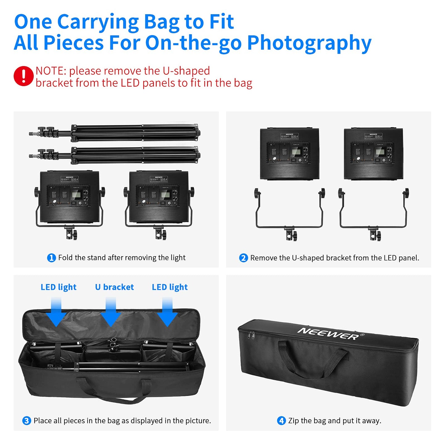 NEEWER 2 Pack Bi Color 660 LED Video Light and Stand Kit: (2) 3200-5600K CRI 96+ Dimmable Light with U Bracket and Barndoor, (2) 75 inches Light Stand for Studio Photography, Video Recording (Black)