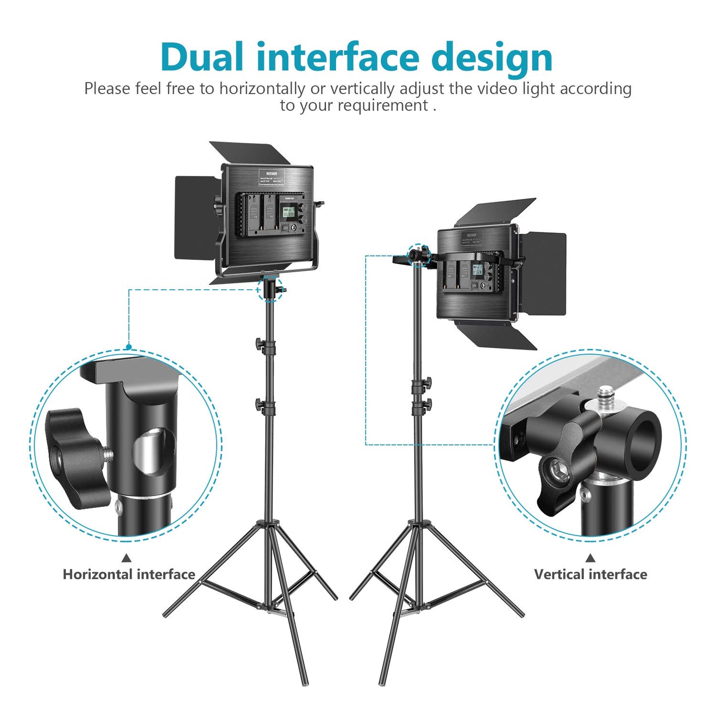NEEWER 2 Pack Bi Color 660 LED Video Light and Stand Kit: (2) 3200-5600K CRI 96+ Dimmable Light with U Bracket and Barndoor, (2) 75 inches Light Stand for Studio Photography, Video Recording (Black)