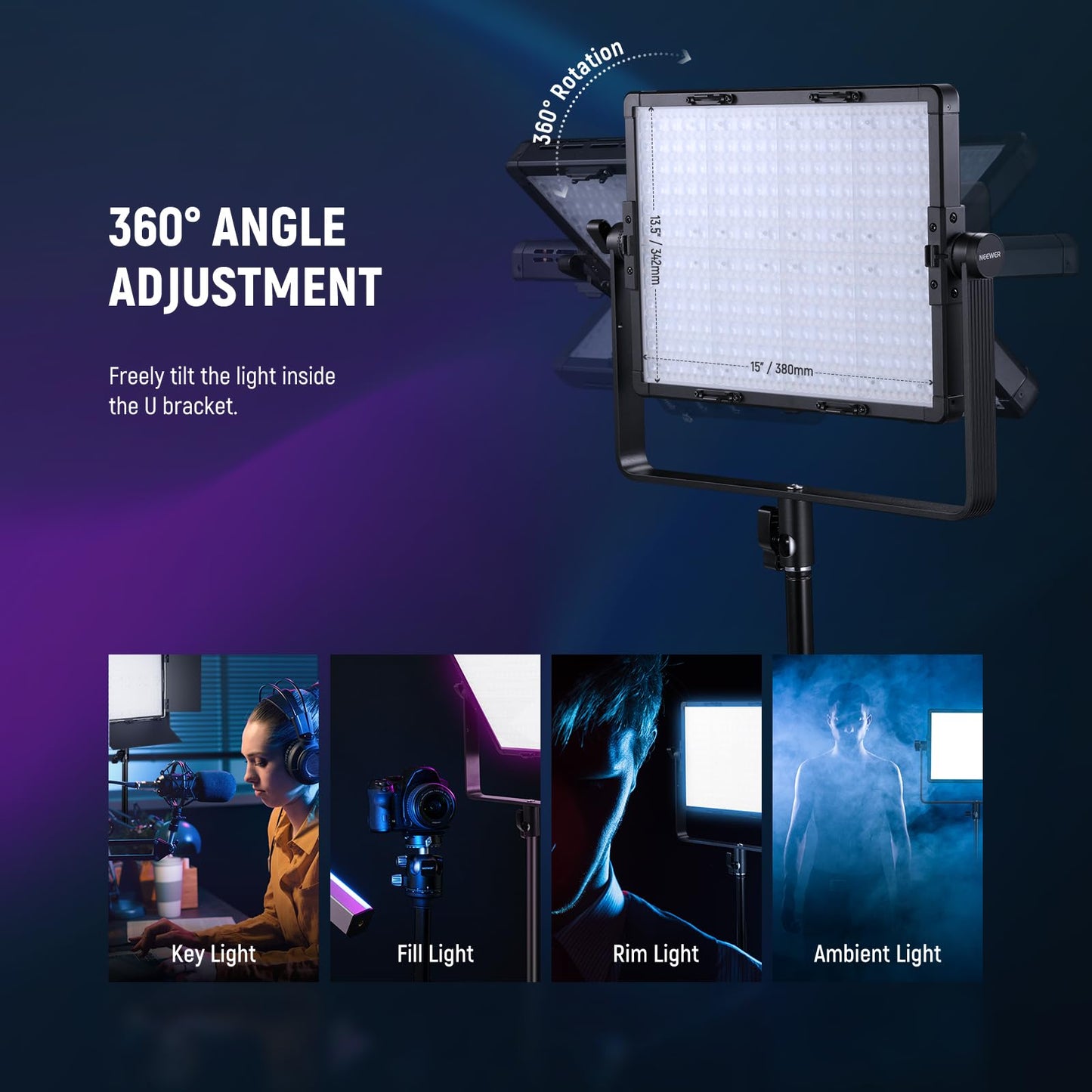 NEEWER 2 Pack Bi Color 660 LED Video Light and Stand Kit: (2) 3200-5600K CRI 96+ Dimmable Light with U Bracket and Barndoor, (2) 75 inches Light Stand for Studio Photography, Video Recording (Black)
