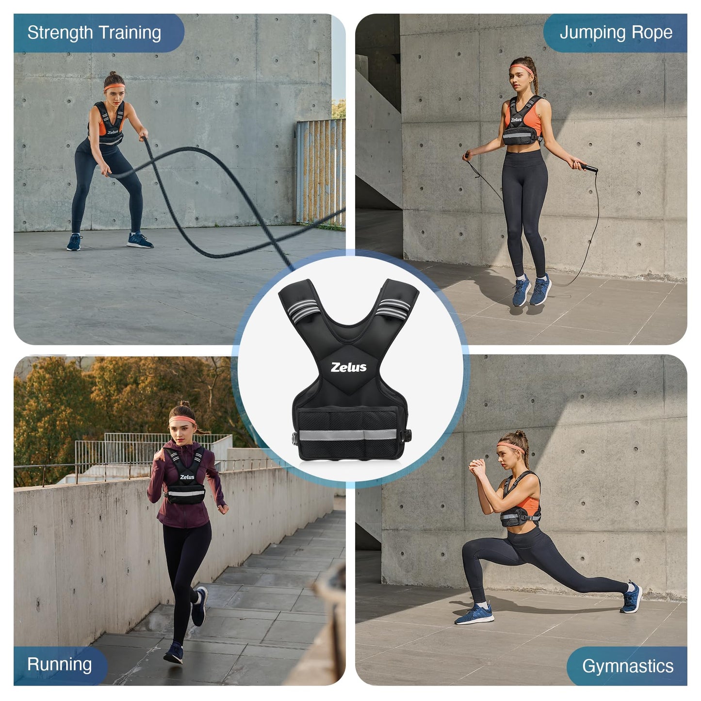 ZELUS Weighted Vest for Men and Women | 4-10lb/11-20lb/20-32lb Vest with 6 Ironsand Weights for Home Workouts | Adjustable Body Weight Vest Exercise Set for Cardio and Strength Training