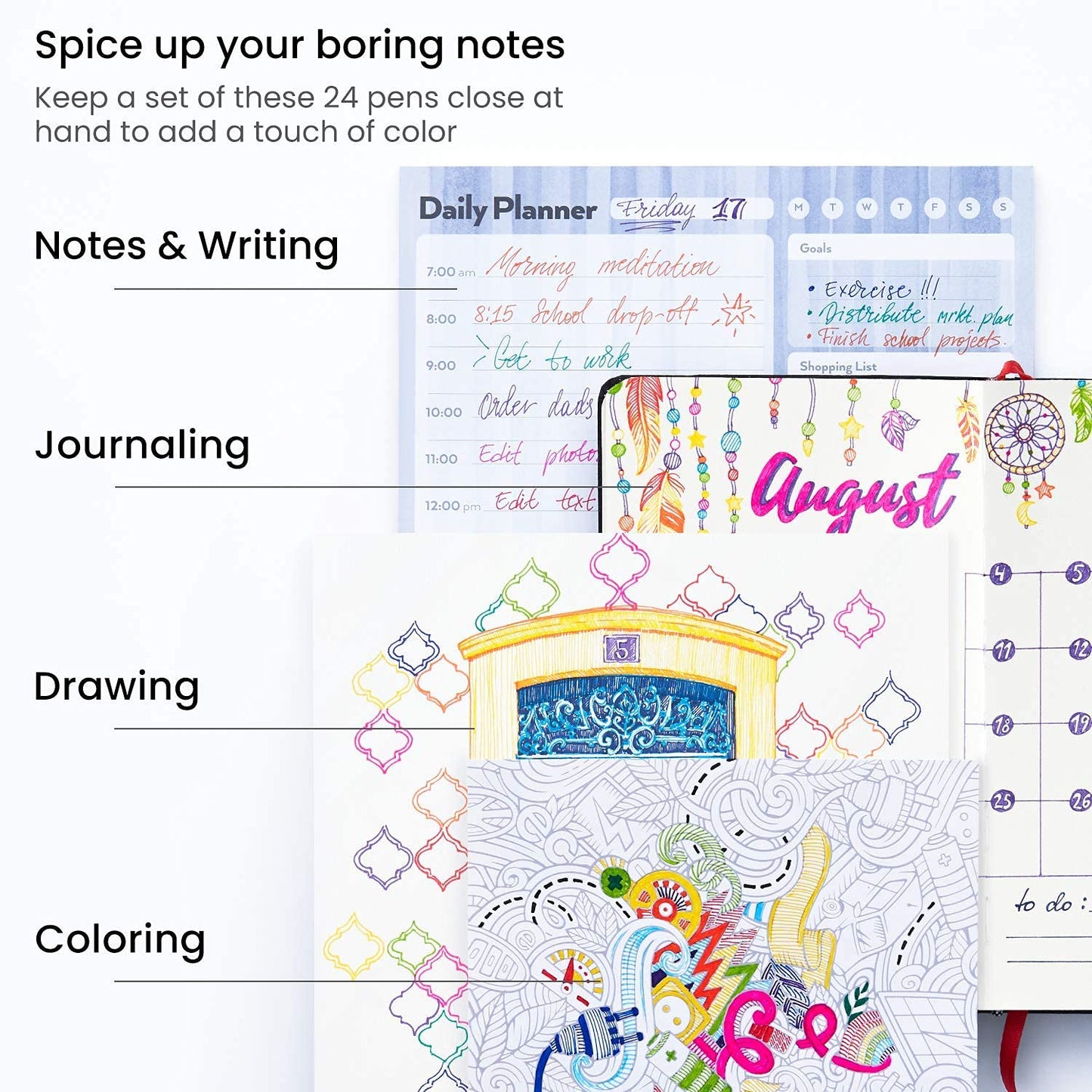 ARTEZA Rollerball Pens Fine Point, Set of 40 Black Liquid Ink, Extra Fine 0.5 mm Needle Tip Pen, Make Precise Lines