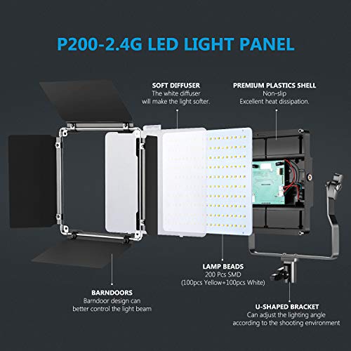 NEEWER 2 Pack Bi Color 660 LED Video Light and Stand Kit: (2) 3200-5600K CRI 96+ Dimmable Light with U Bracket and Barndoor, (2) 75 inches Light Stand for Studio Photography, Video Recording (Black)